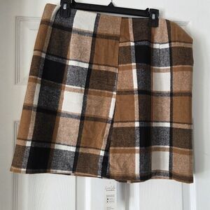 Tan and Black Flannel Plaid Mini Skirt